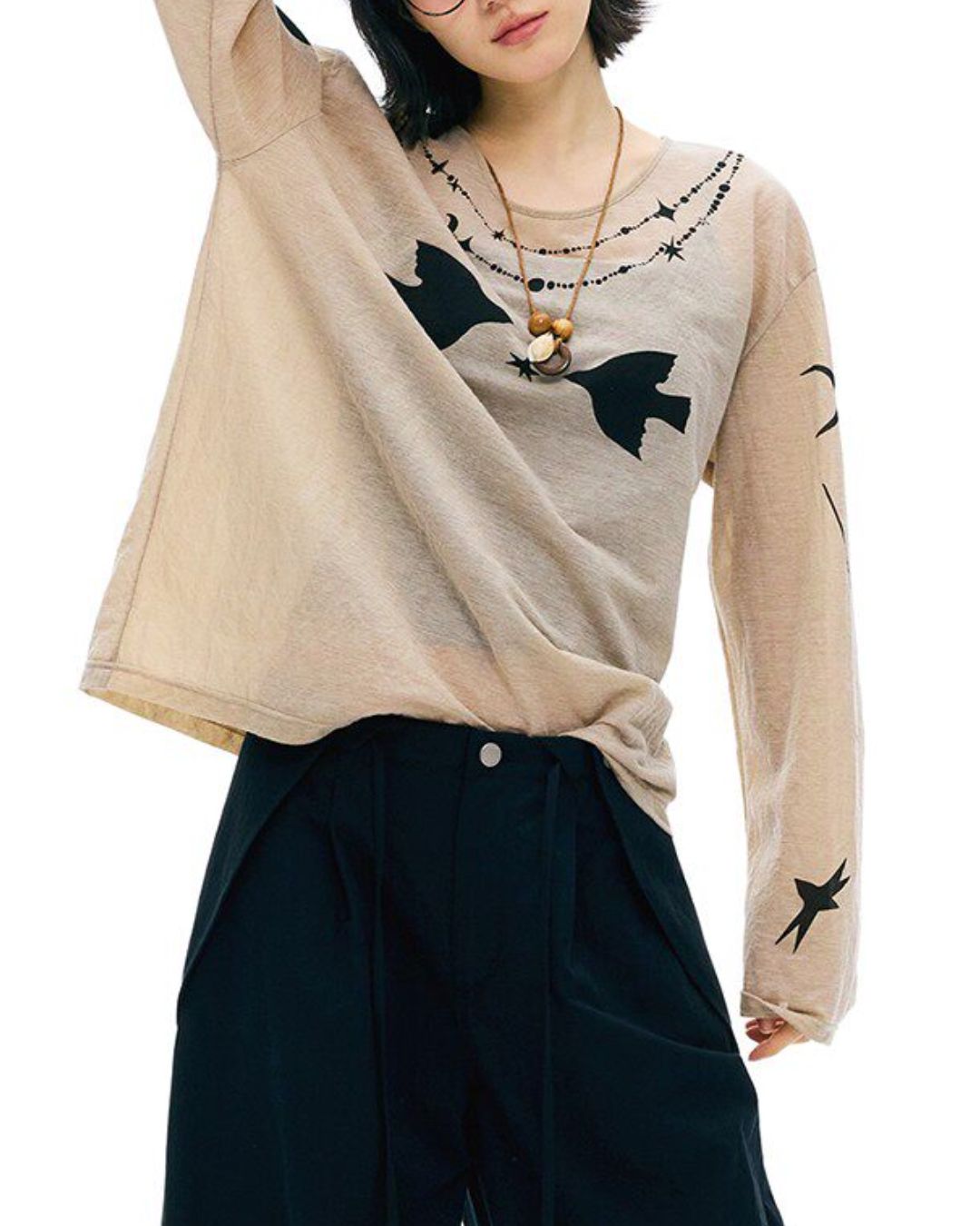 Relaxed Fit Sheer Print T-shirt　LT025