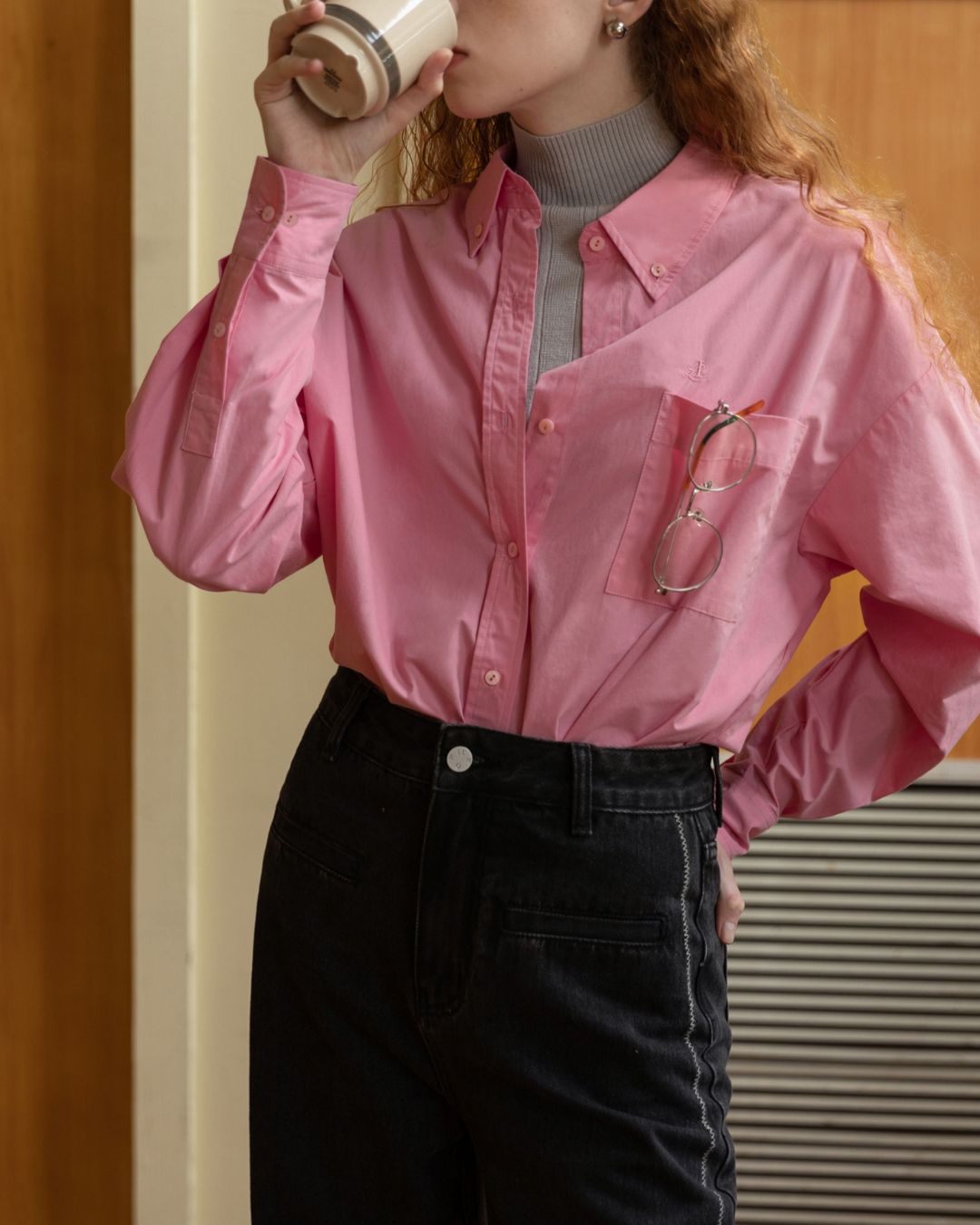 Back Half Button Collar Shirt　LS032