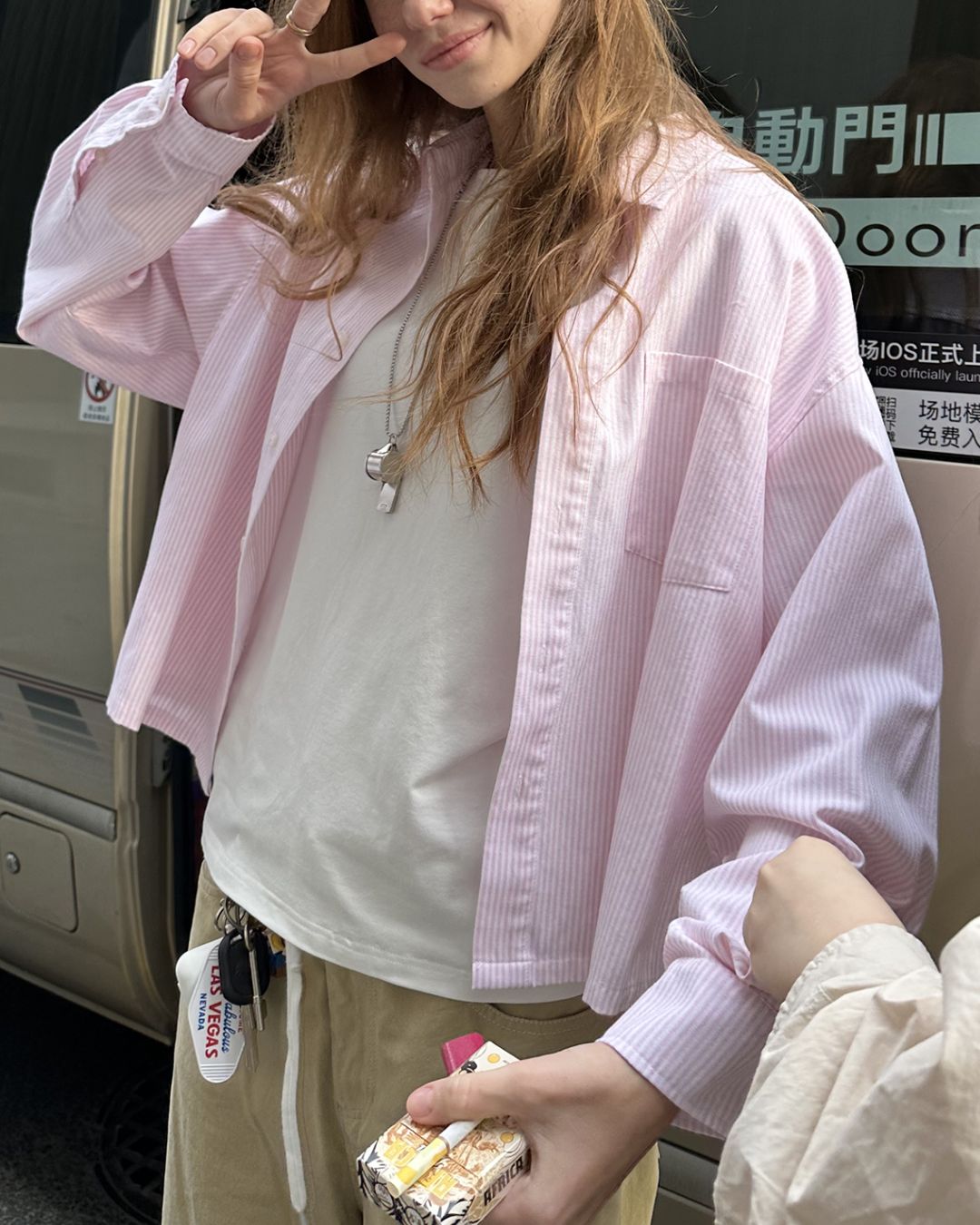 Striped Cropped Shirt　LS008