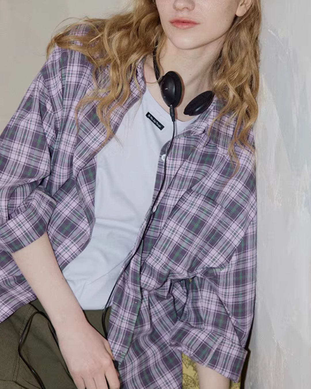 Light Purple Relaxed Check Shirt　LS069