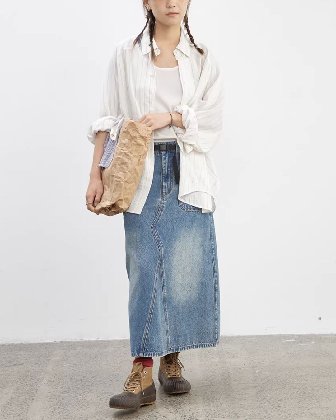 Linen Blend Oversized Striped Shirt　LS064
