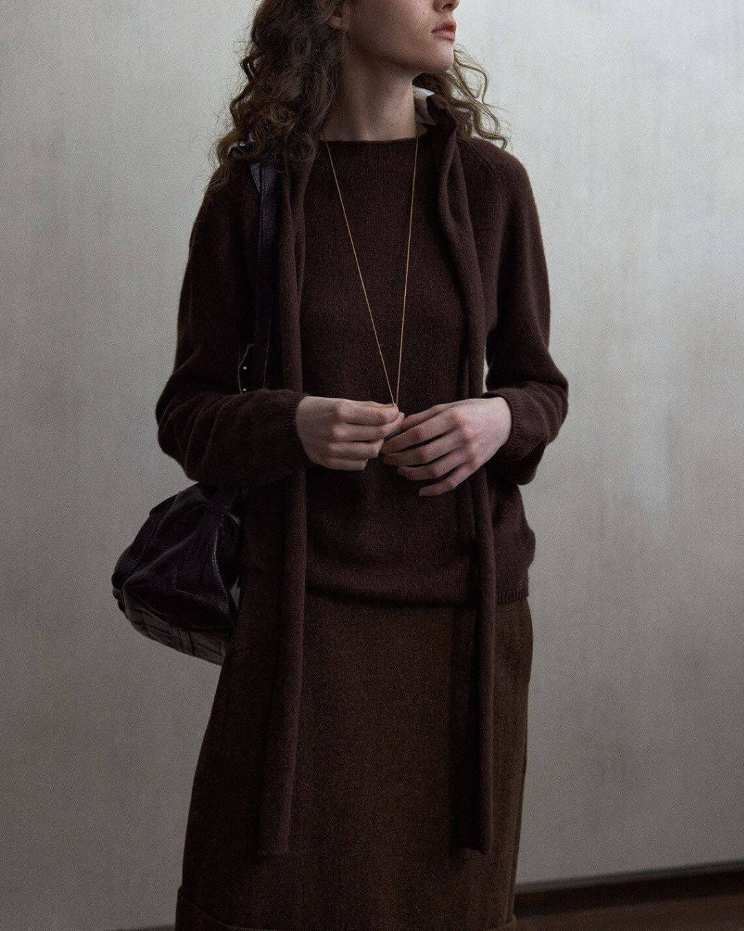 Basic Yak Wool Knit Hooded Scarf　HG001