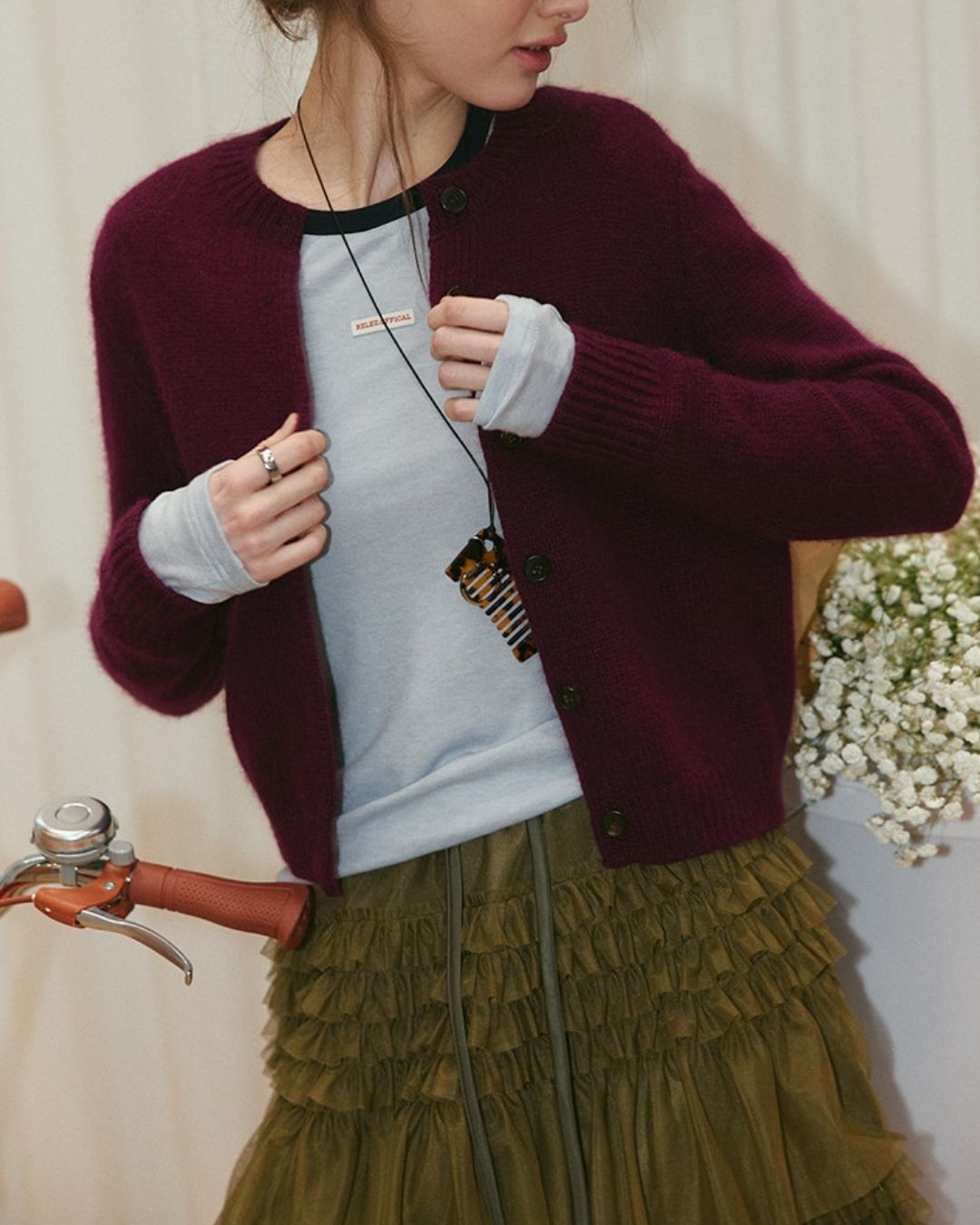 Round Neck Retro Fluffy Knit Cardigan　KN115