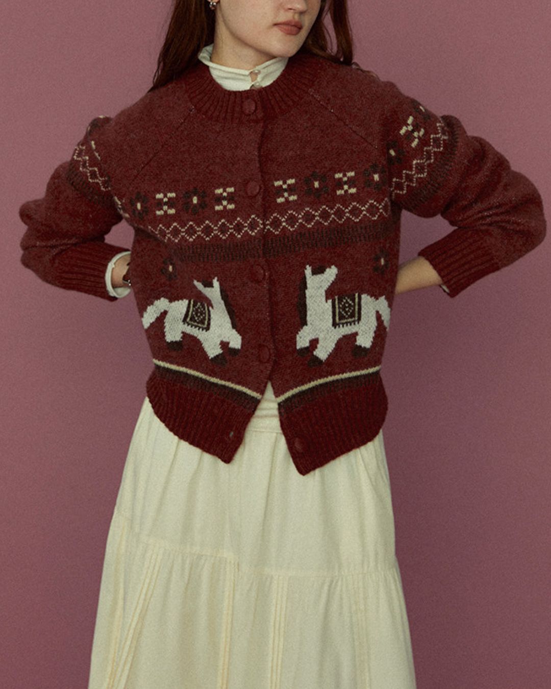 Dancing Pony Fair Isle Knit Cardigan　KN092