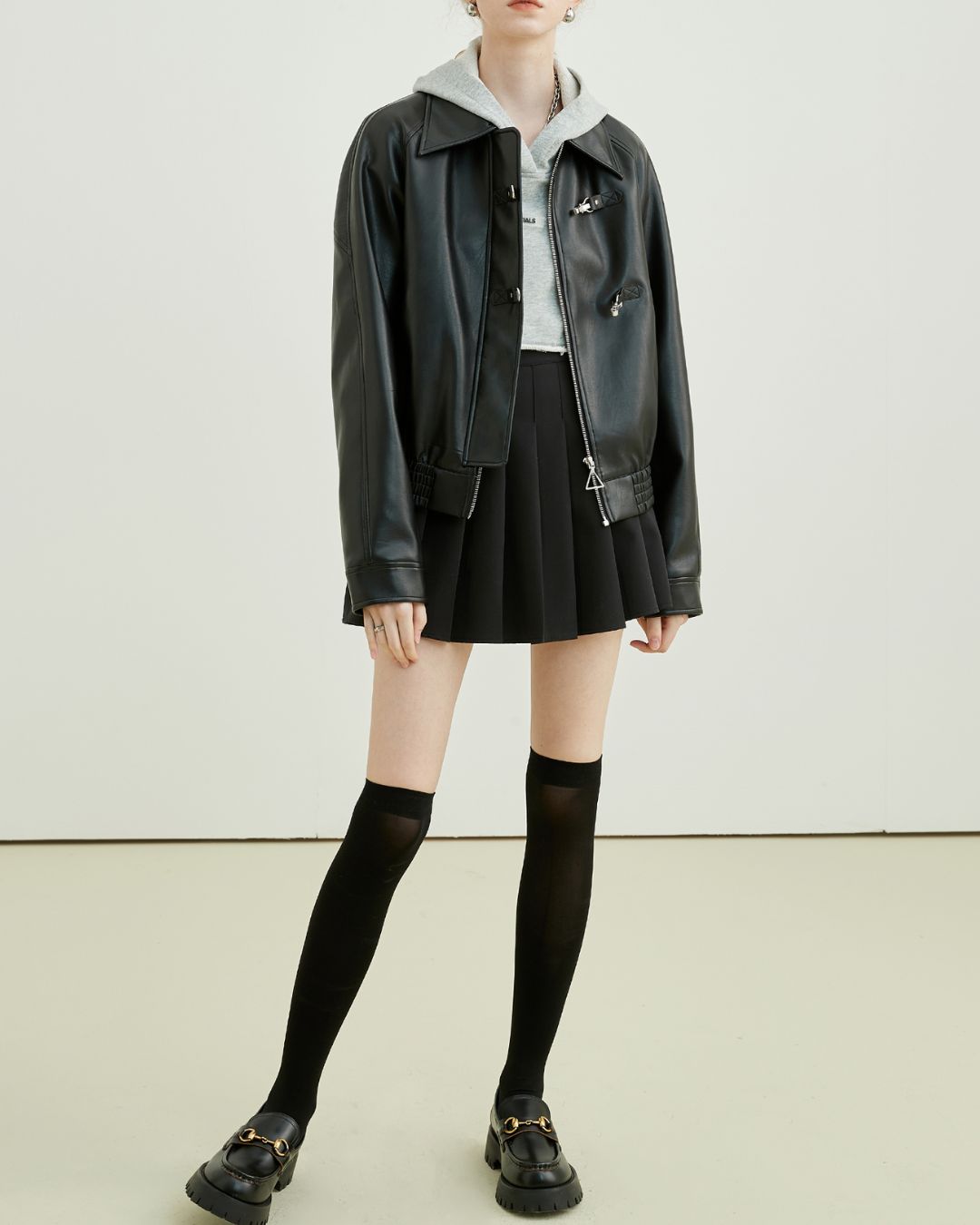 Metal Buckle Leather Jacket　JK038