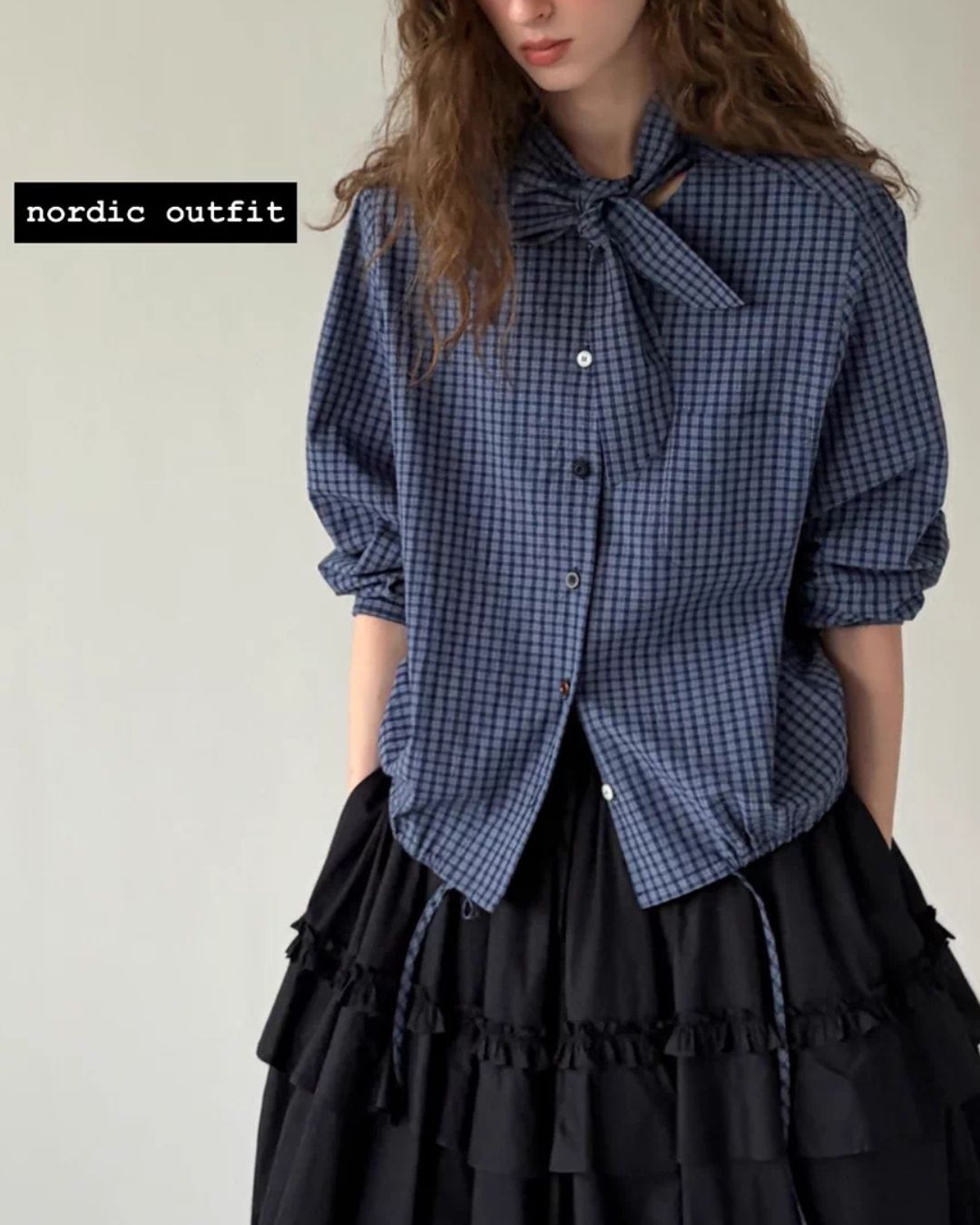 Bow Tie Ribbon Check Shirt　LS068