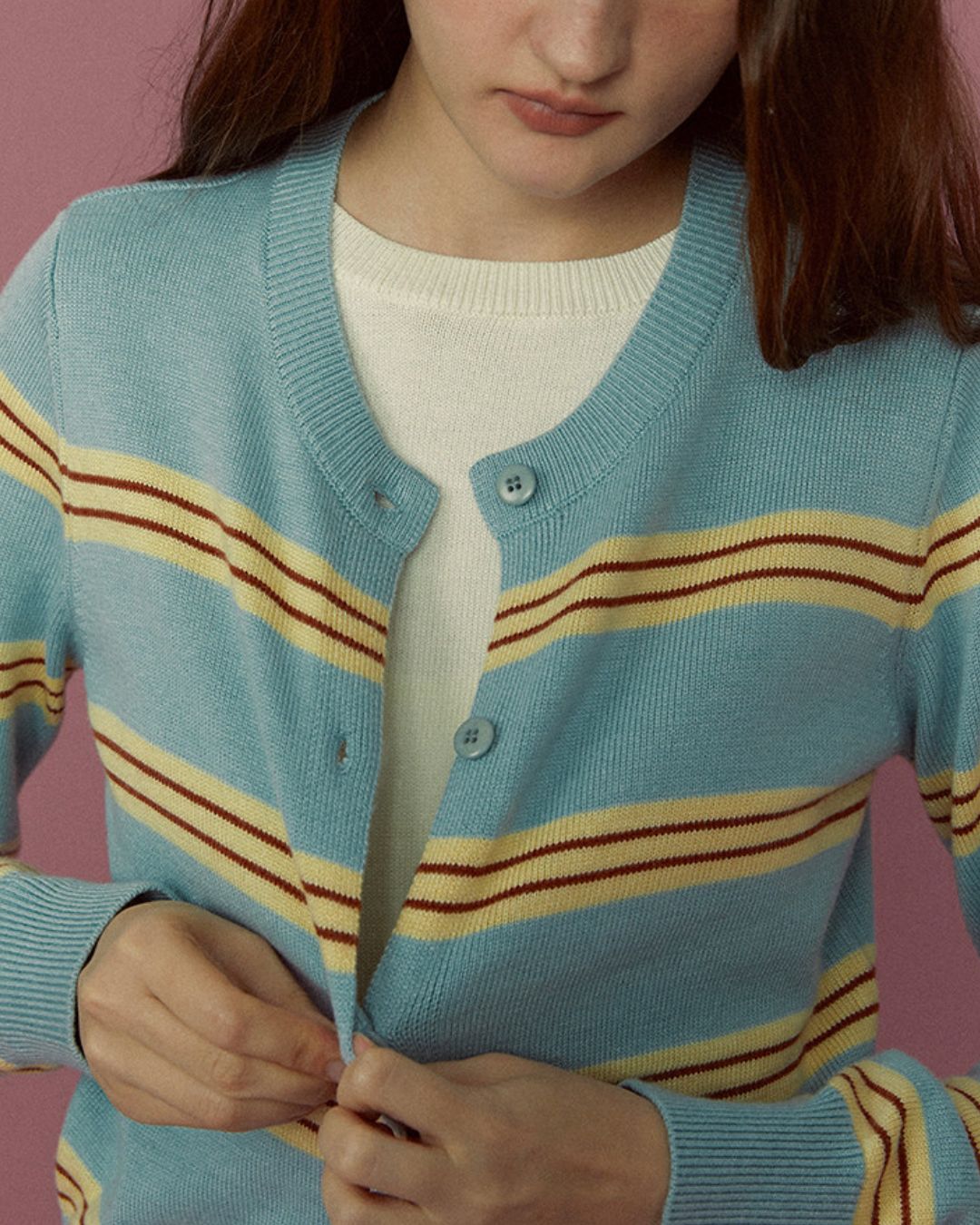 Faux Layered Contrast Border Knit Cardigan　KN096