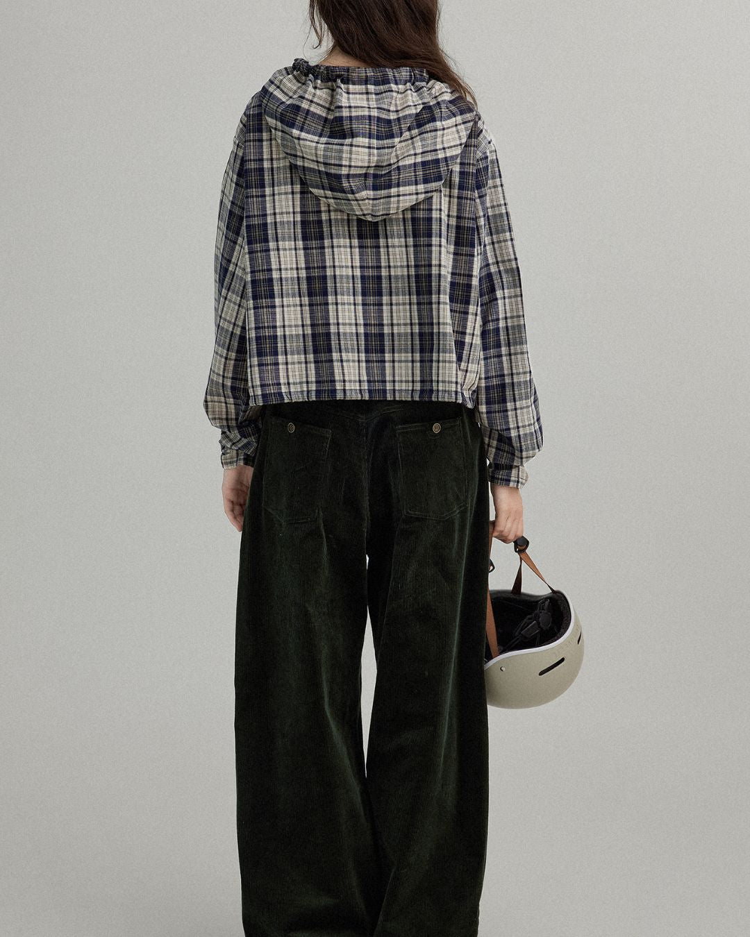 Hooded Drawstring Checked Shirt　LS018
