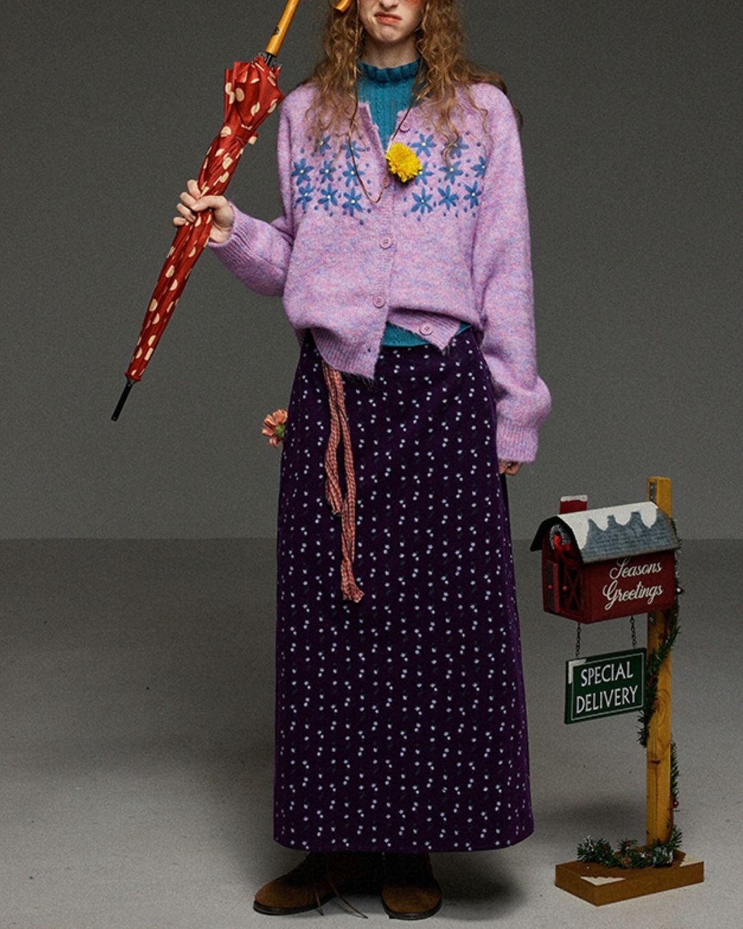 Retro Flower Corduroy Long Skirt　SK013