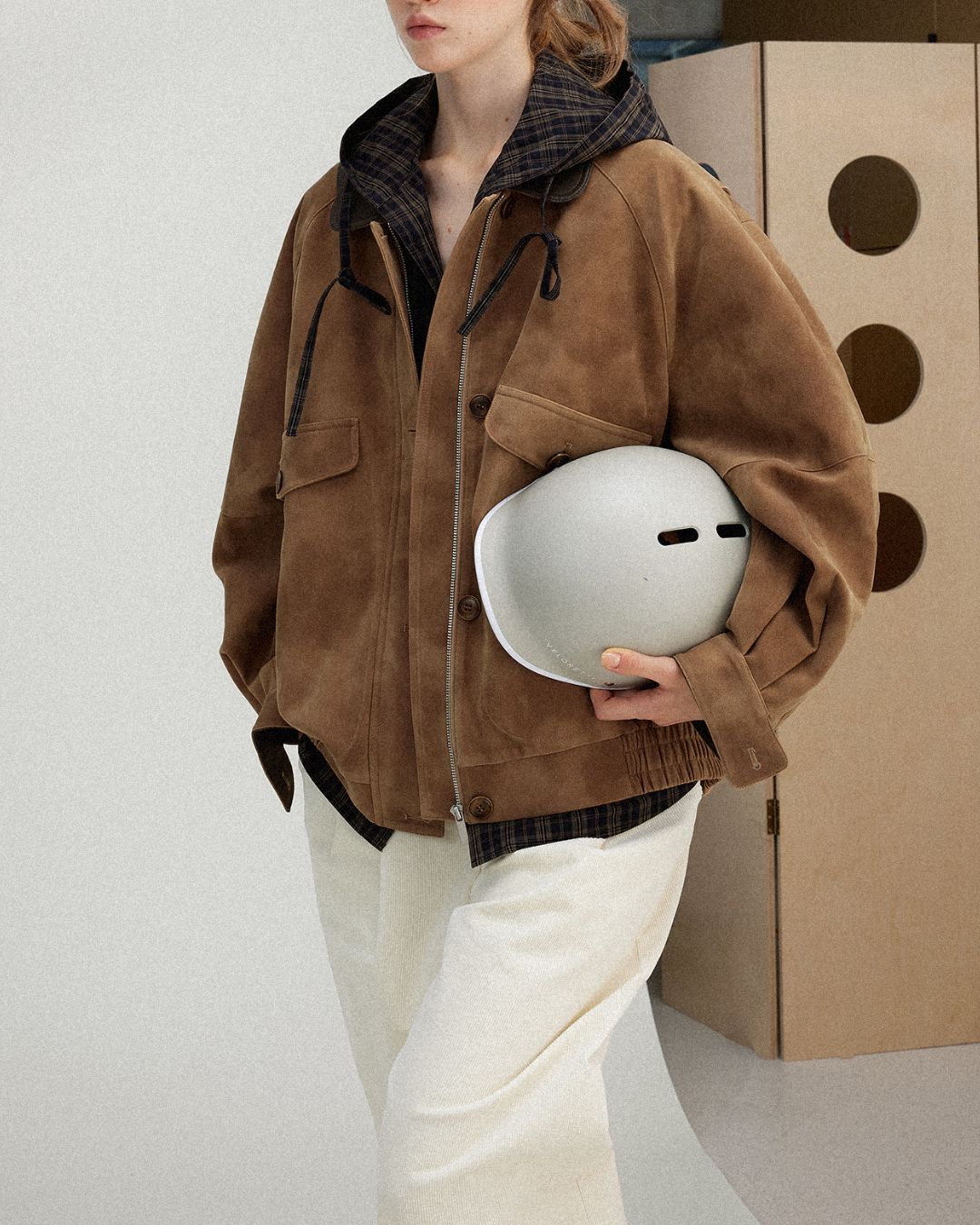 Leather Collar Suede Jacket　JK028