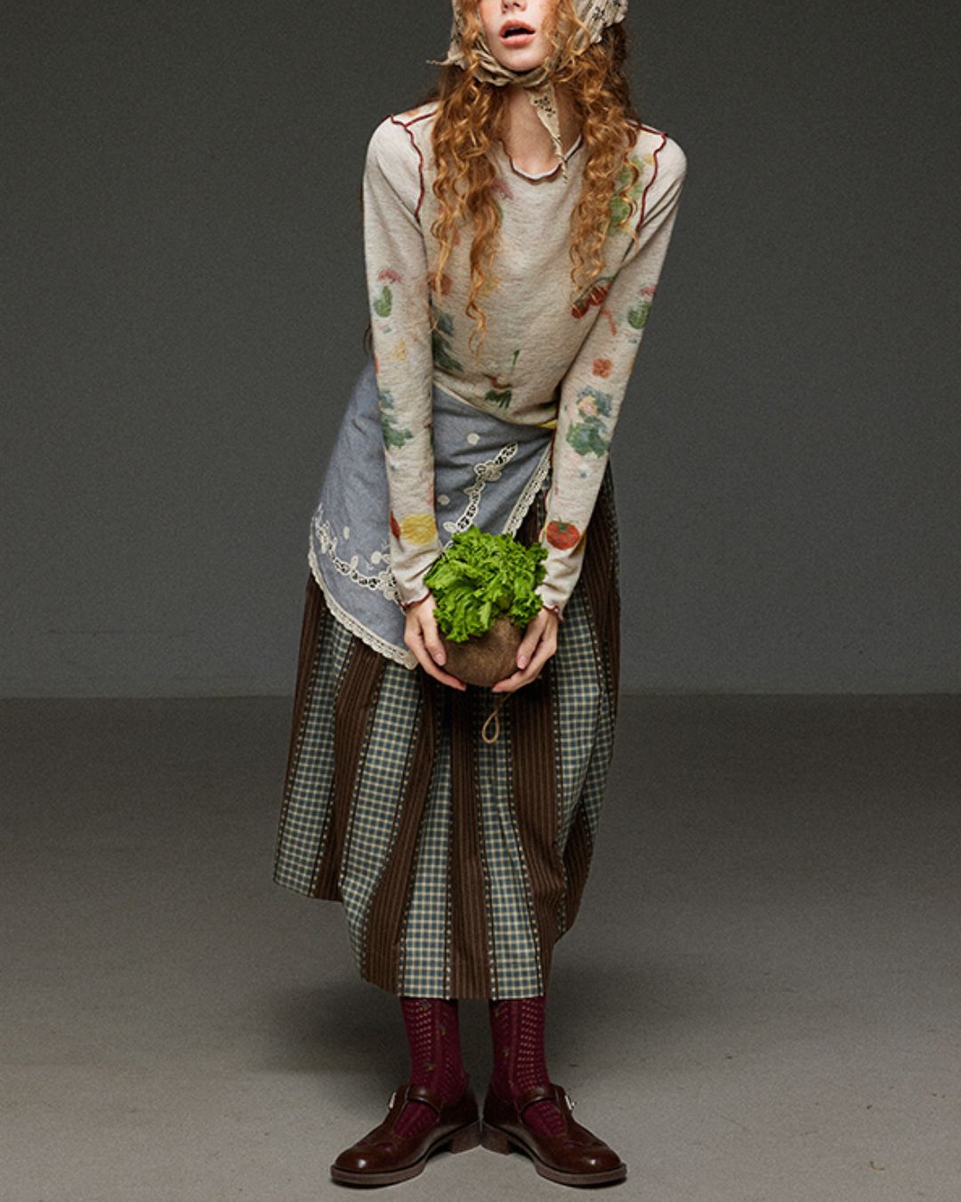 Check And Striped Contrast Color Skirt　SK007