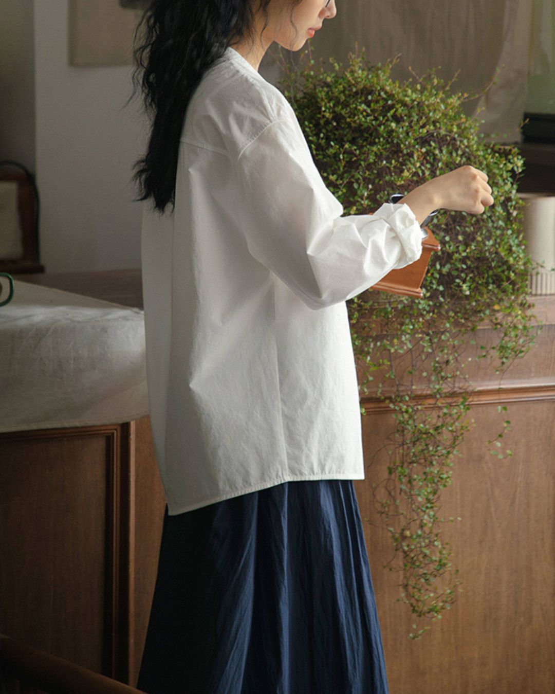 Band Collar Loose Shirt　LS057