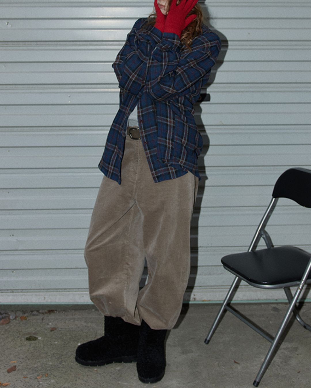 Navy Check Oversized Shirt　LS037