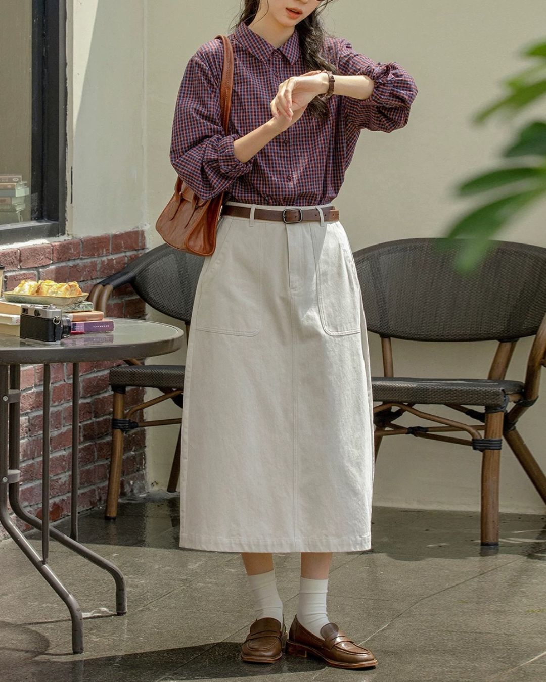 Cotton A-line Midi Skirt　SK020