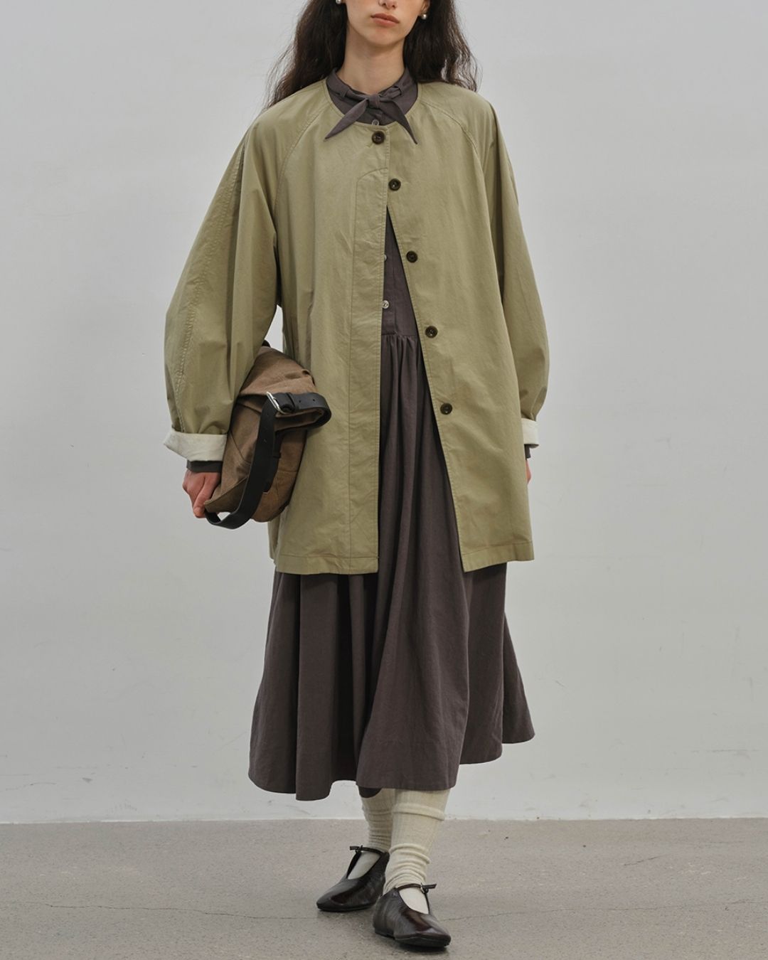 Collarless Mid-length Coat　CT005