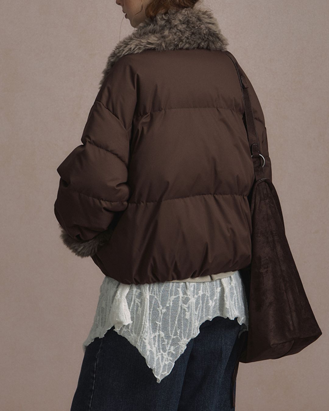 Asymmetrical Fur Short Down Jacket　JK065