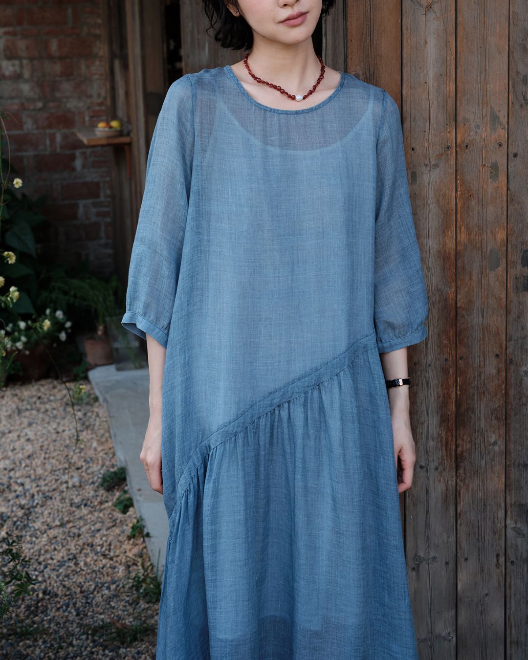 Ramie Drawstring A-Line Dress　OP005