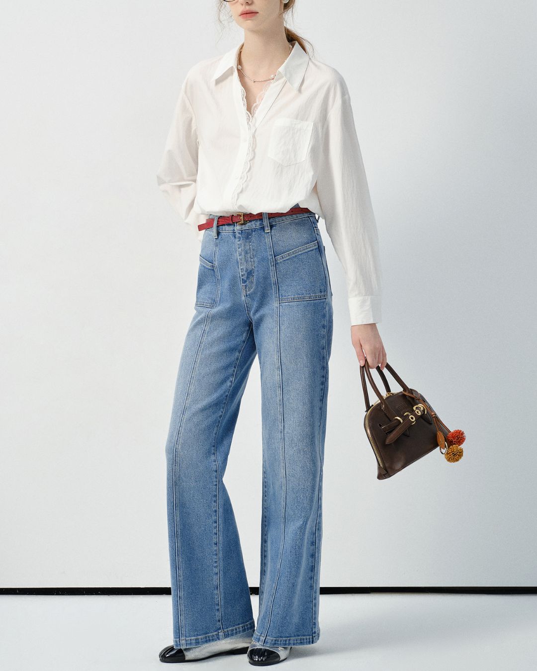 Lace V-neck French Shirt　LS033