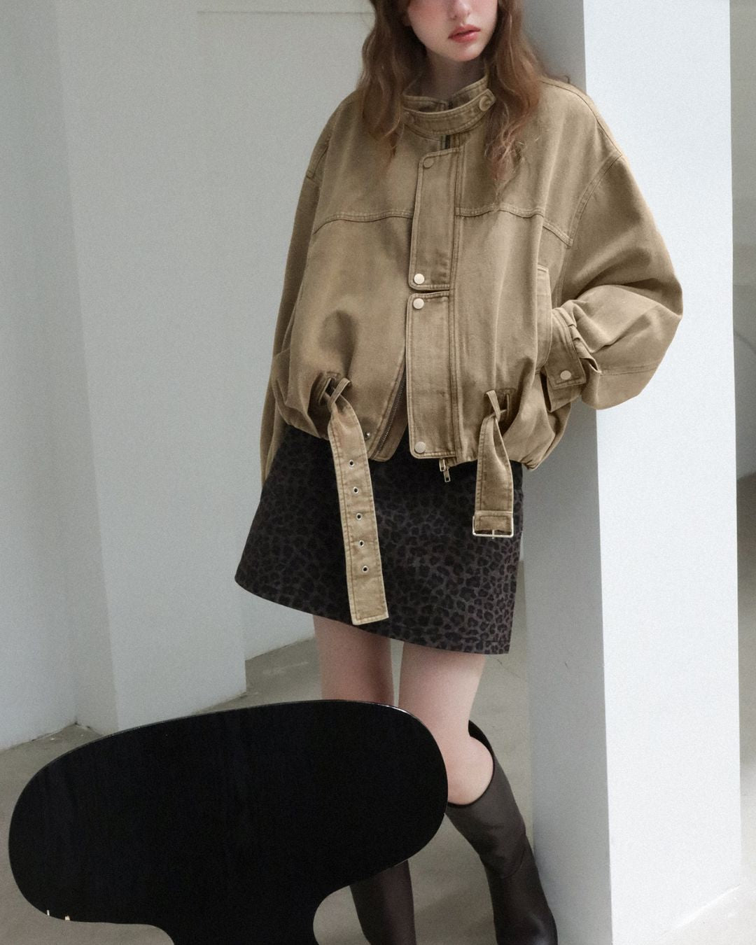 Belted Denim Cropped Jacket　JK026