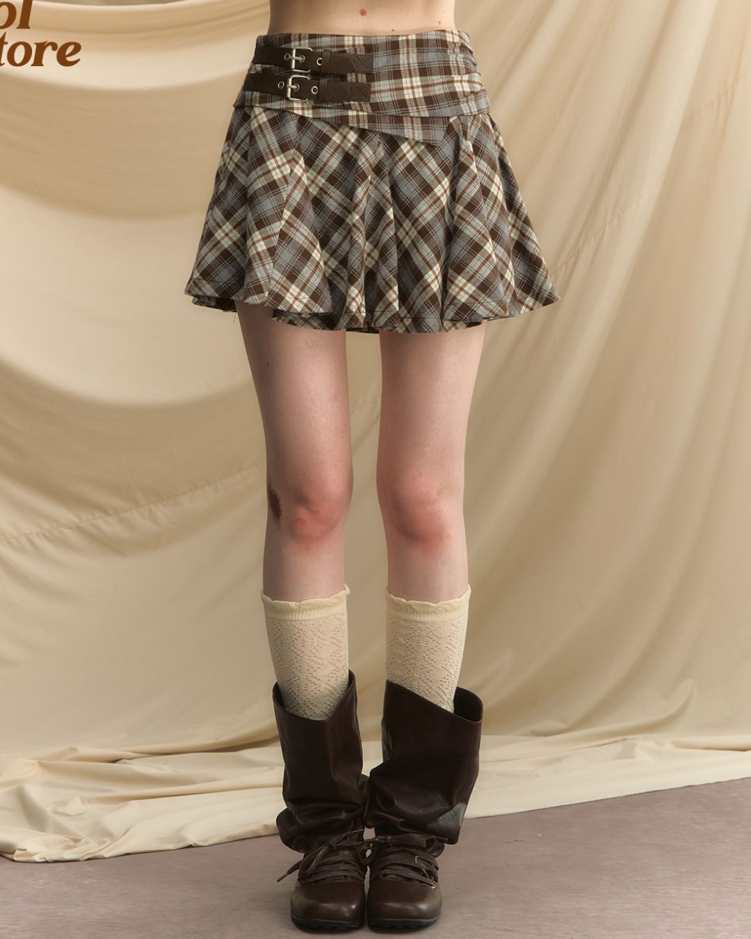 Draped Check Mini Skirt　SK004