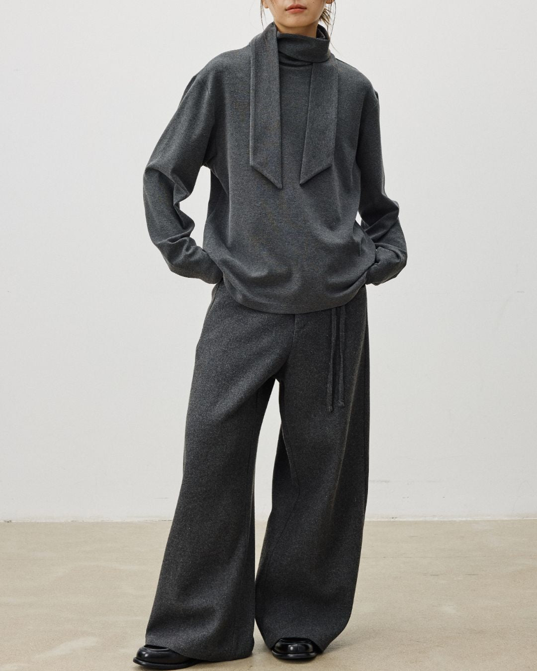 String-decorated Wool Wide Pants　PT022