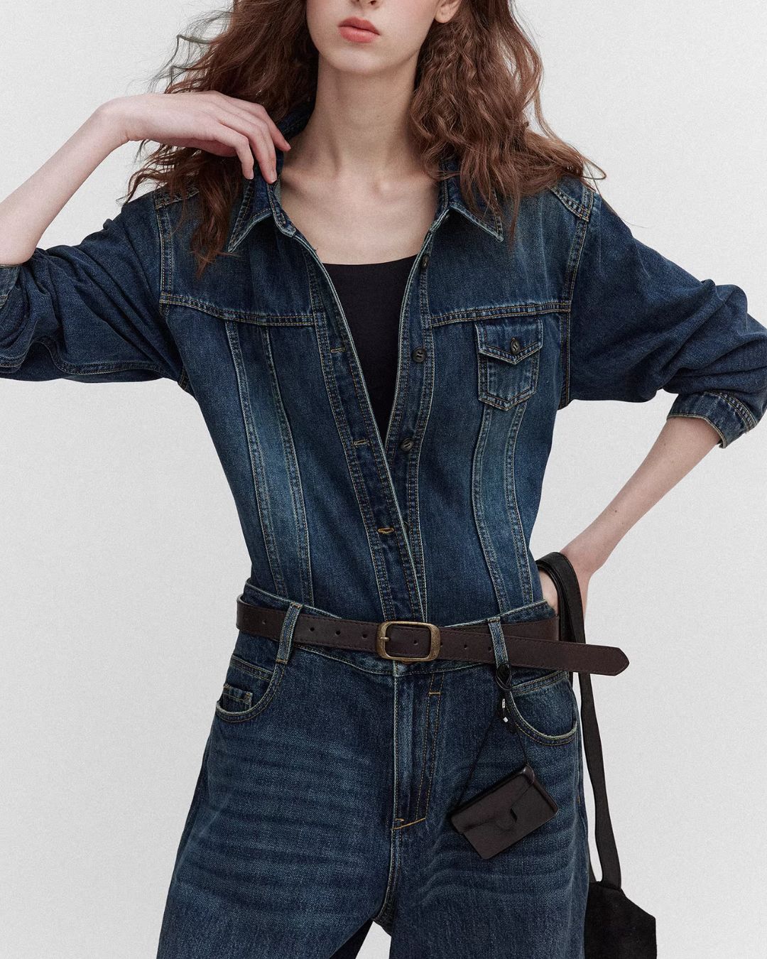 Washed Denim Shirt Jacket & Wide Denim Pants　JK091
