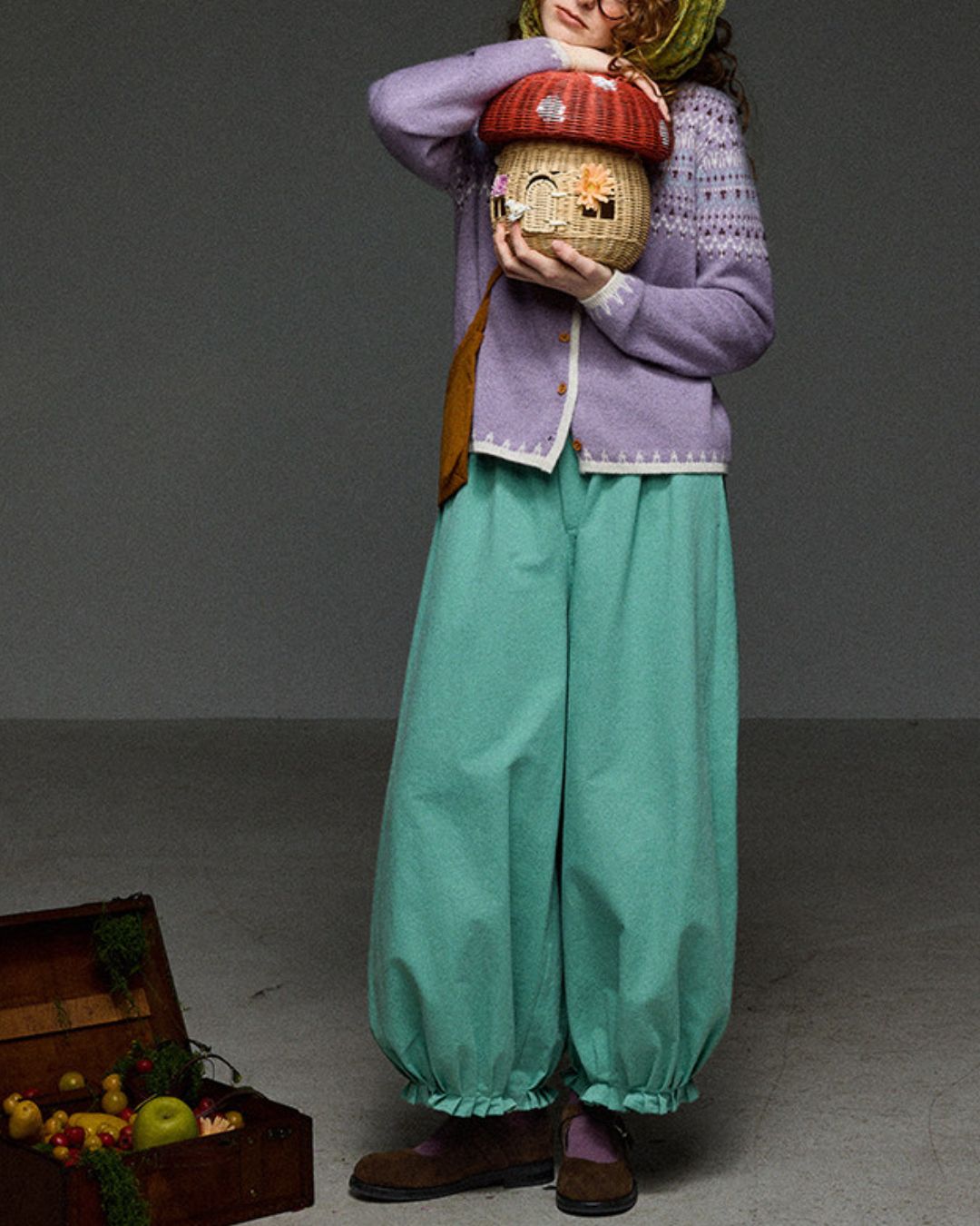 Contrast Color Fair Isle Knit Cardigan　KN105