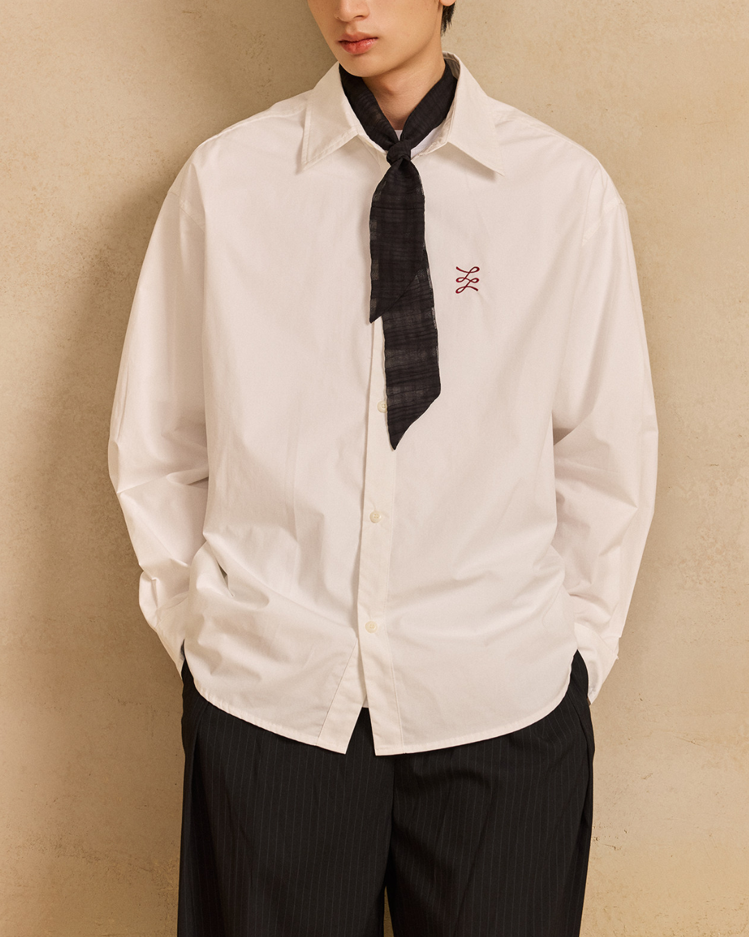 Chest Embroidered Casual Collar Shirt　LS047