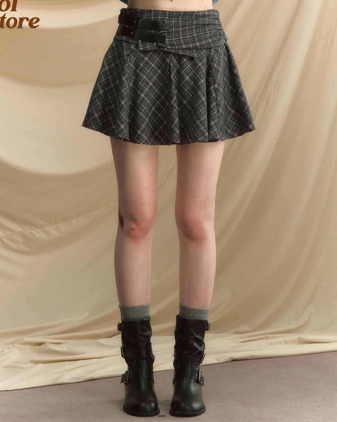 Draped Check Mini Skirt　SK004