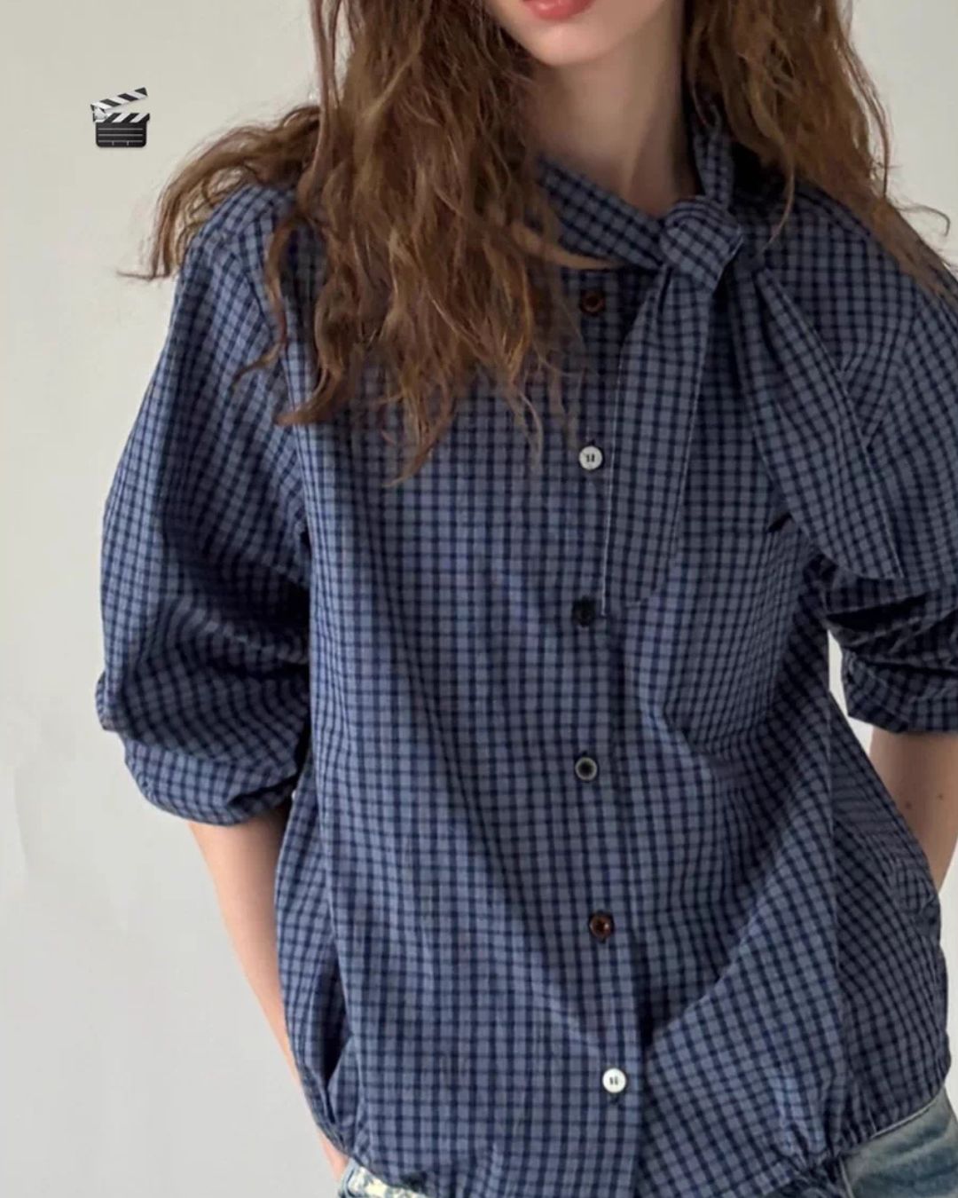 Bow Tie Ribbon Check Shirt　LS068