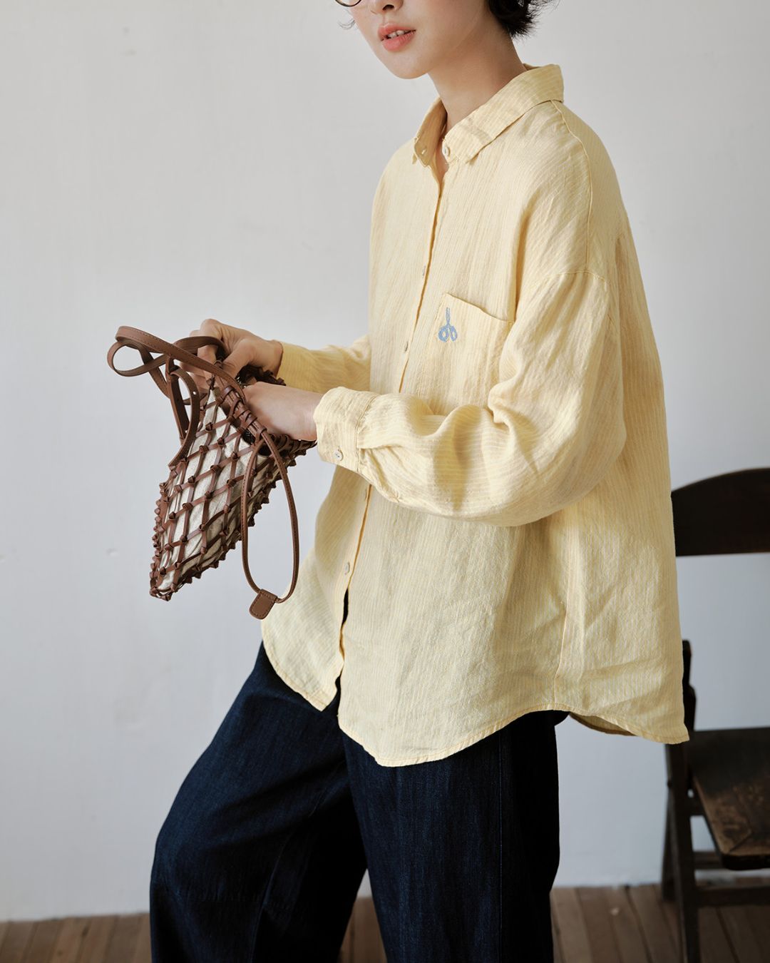 Drop Shoulder Striped Linen Shirt　LS042