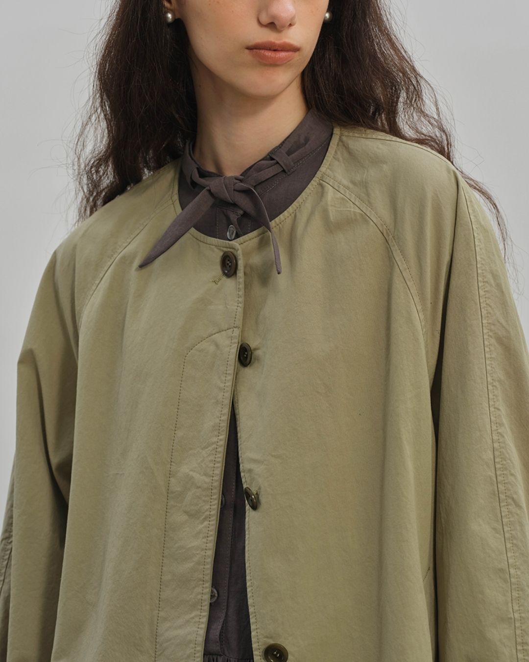 Collarless Mid-length Coat　CT005