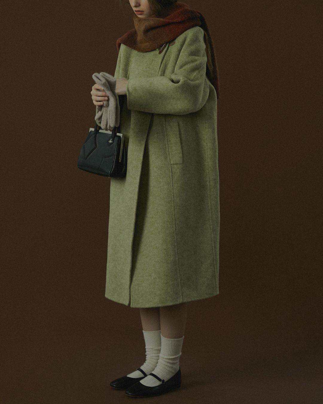 Retro Wool Collared Long Coat　CT008