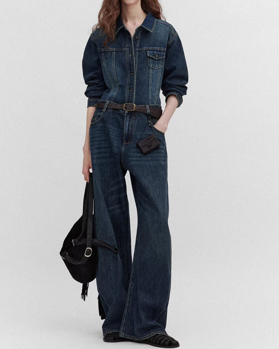 Washed Denim Shirt Jacket & Wide Denim Pants　JK091