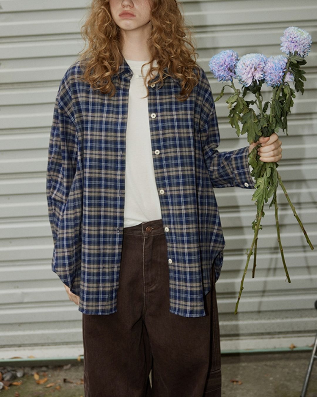 Oversized Checked Cotton Shirt　LS034