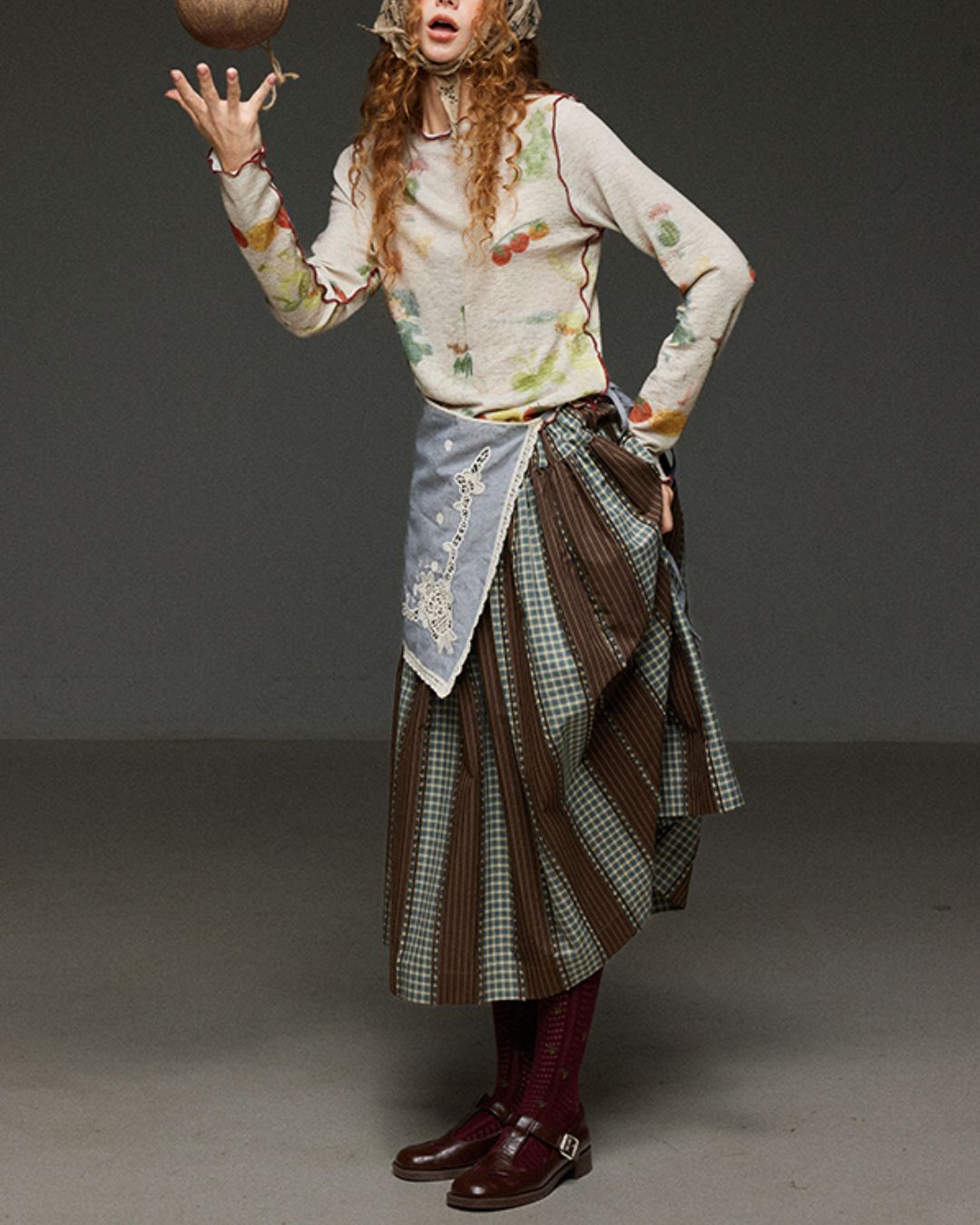 Check And Striped Contrast Color Skirt　SK007