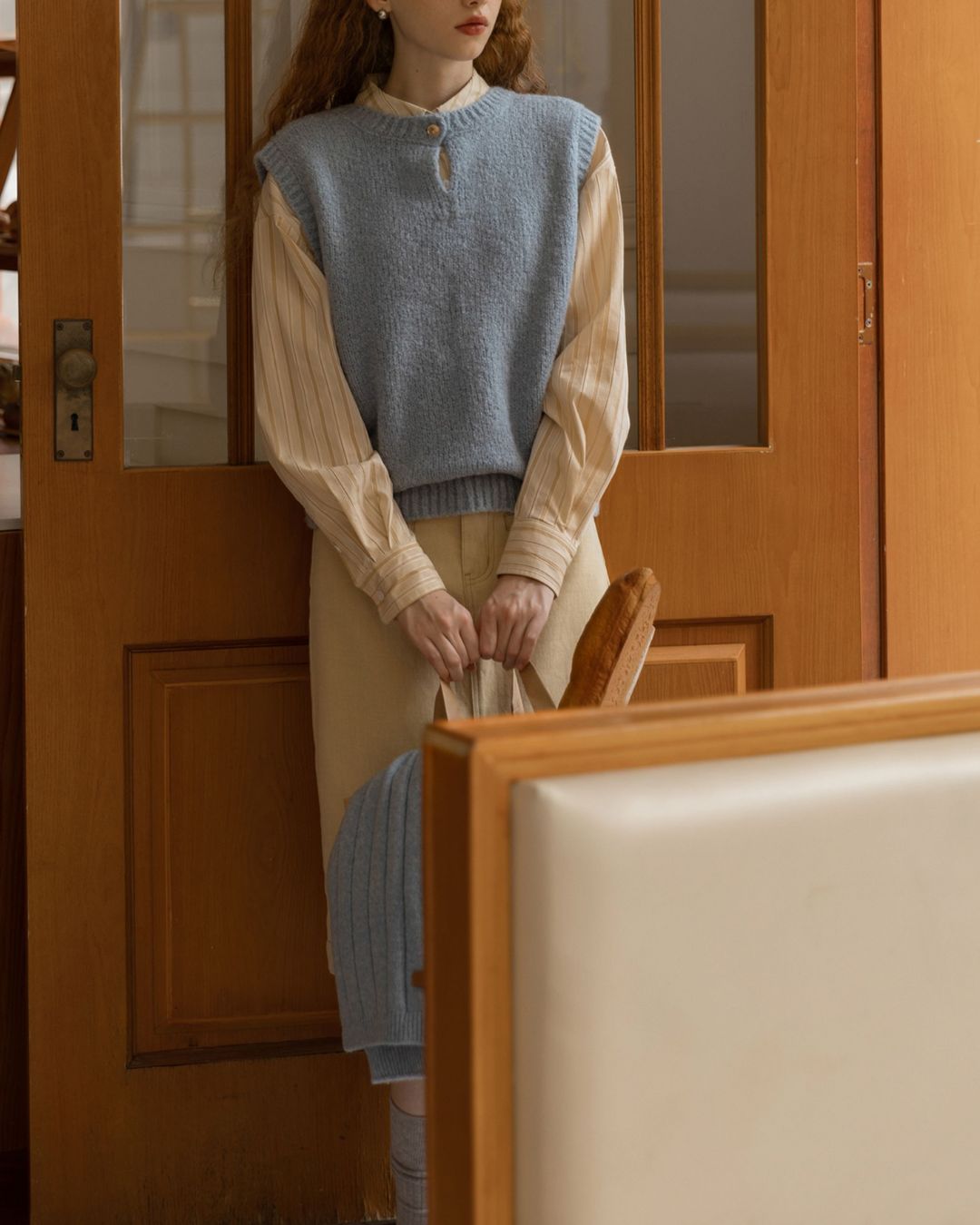 Back Half Button Collar Shirt　LS032