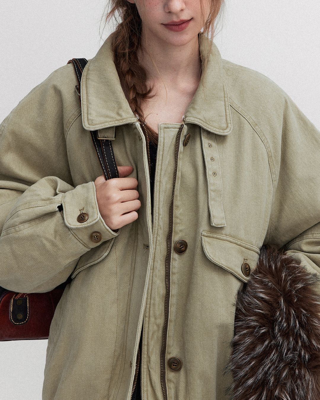 Fur Collar Padded Denim Jacket　JK058