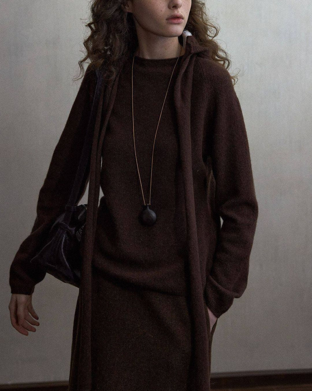 Basic Yak Wool Knit Hooded Scarf　HG001