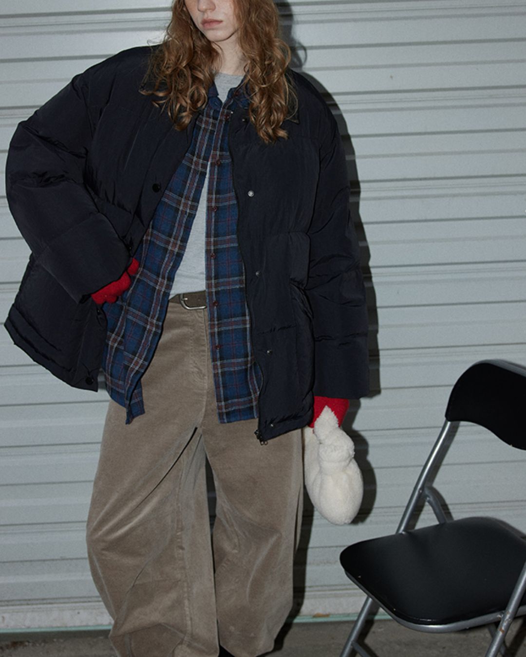 Navy Check Oversized Shirt　LS037