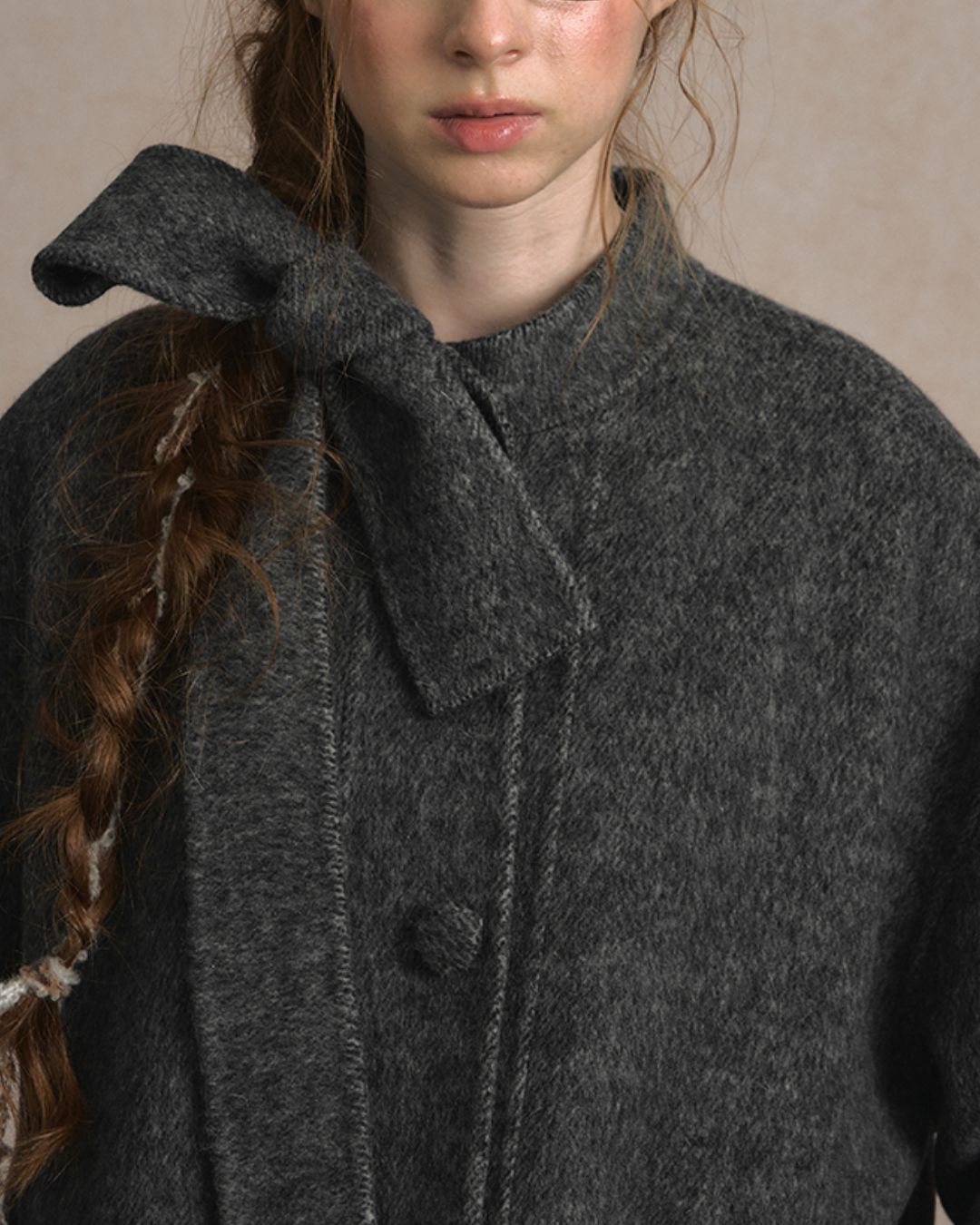 Bow-tied Pleated Cuff Wool Coat　CT026