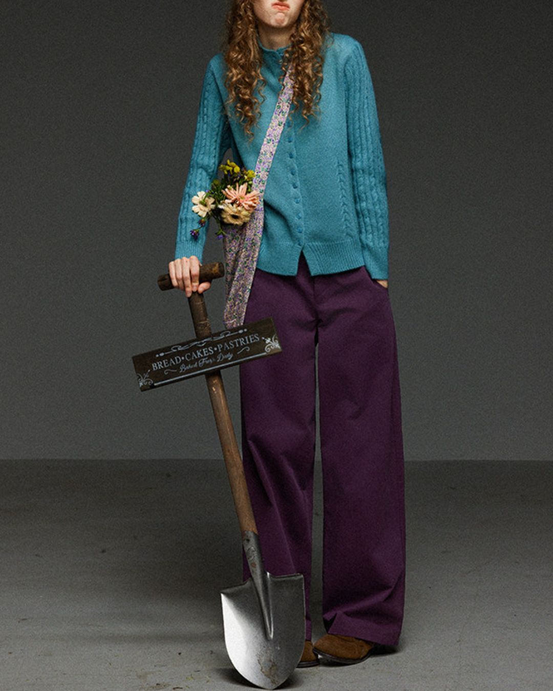 Cable Sleeve High Neck Knit Cardigan　KN104