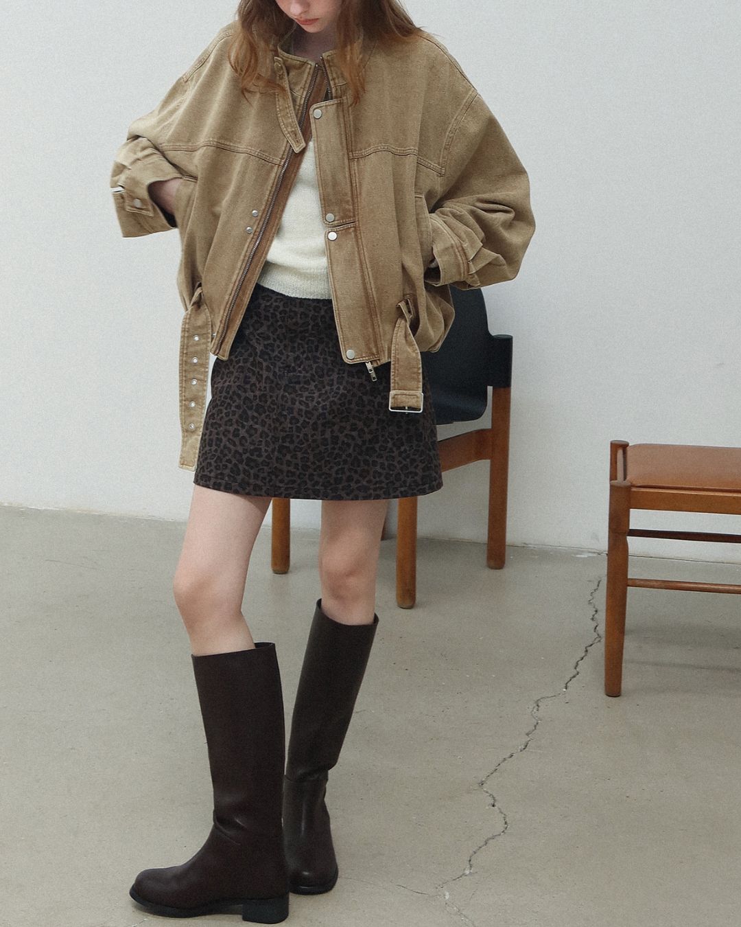 Belted Denim Cropped Jacket　JK026