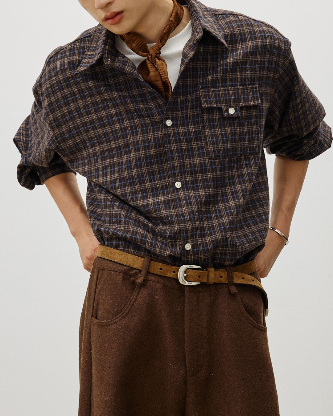 Flap Pocket Checked Flannel Shirt　LS036