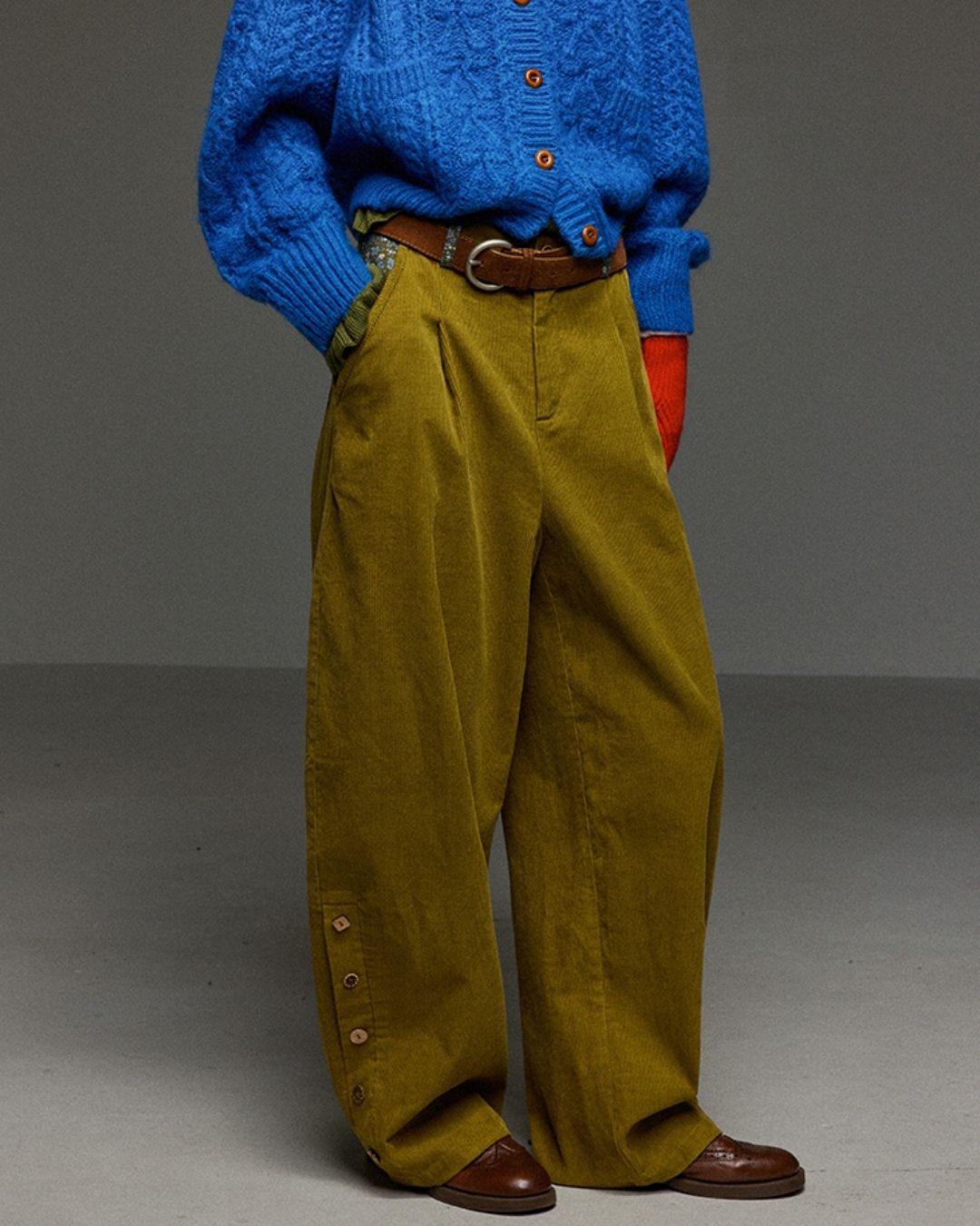Corduroy Floral  Wide Pants　PT028