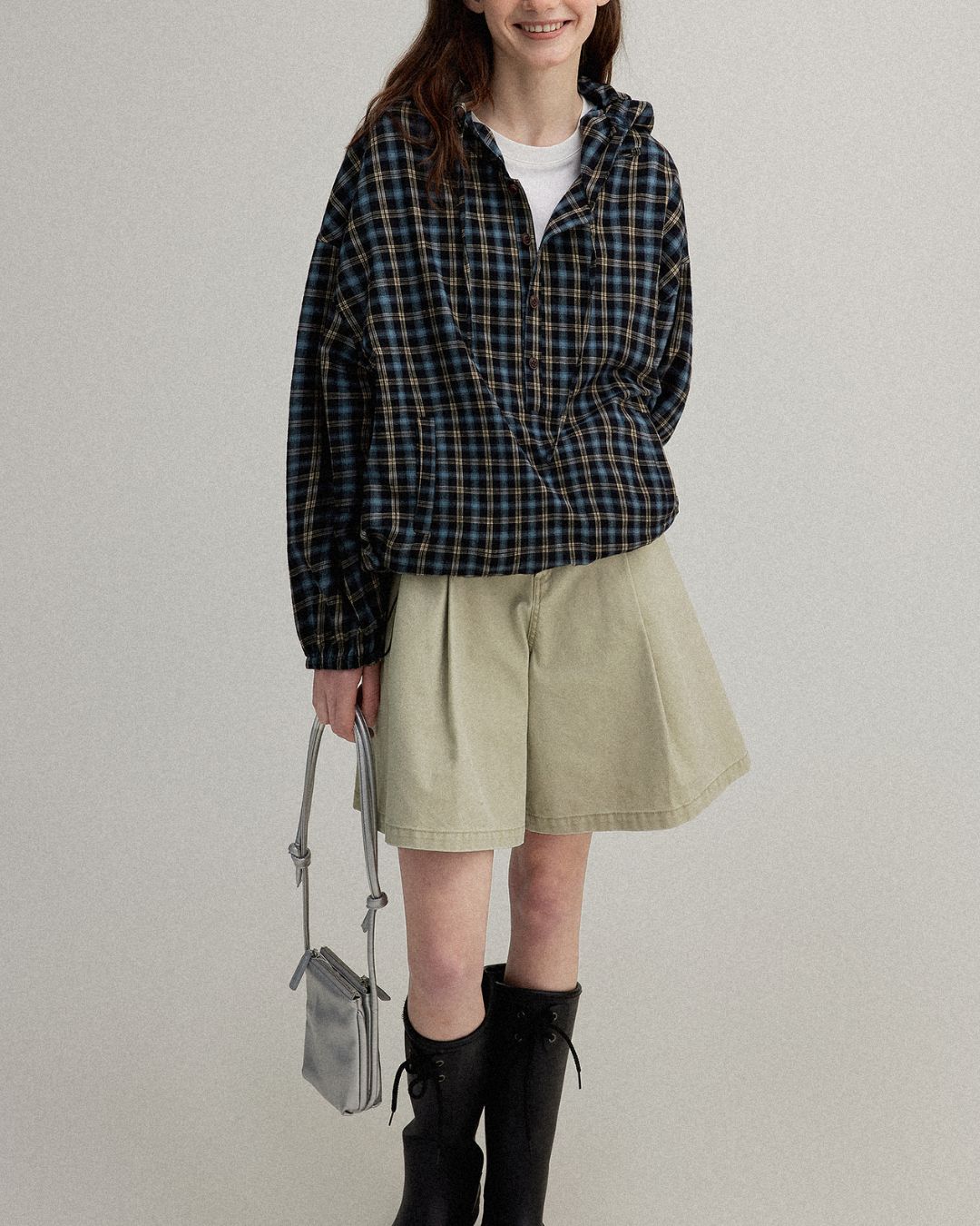 Striped ＆ Checked Hooded Shirt　LS010