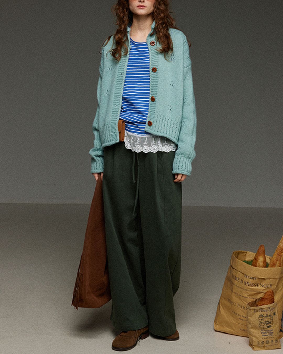 Drawstring Tuck Wide Denim Pants　DP011