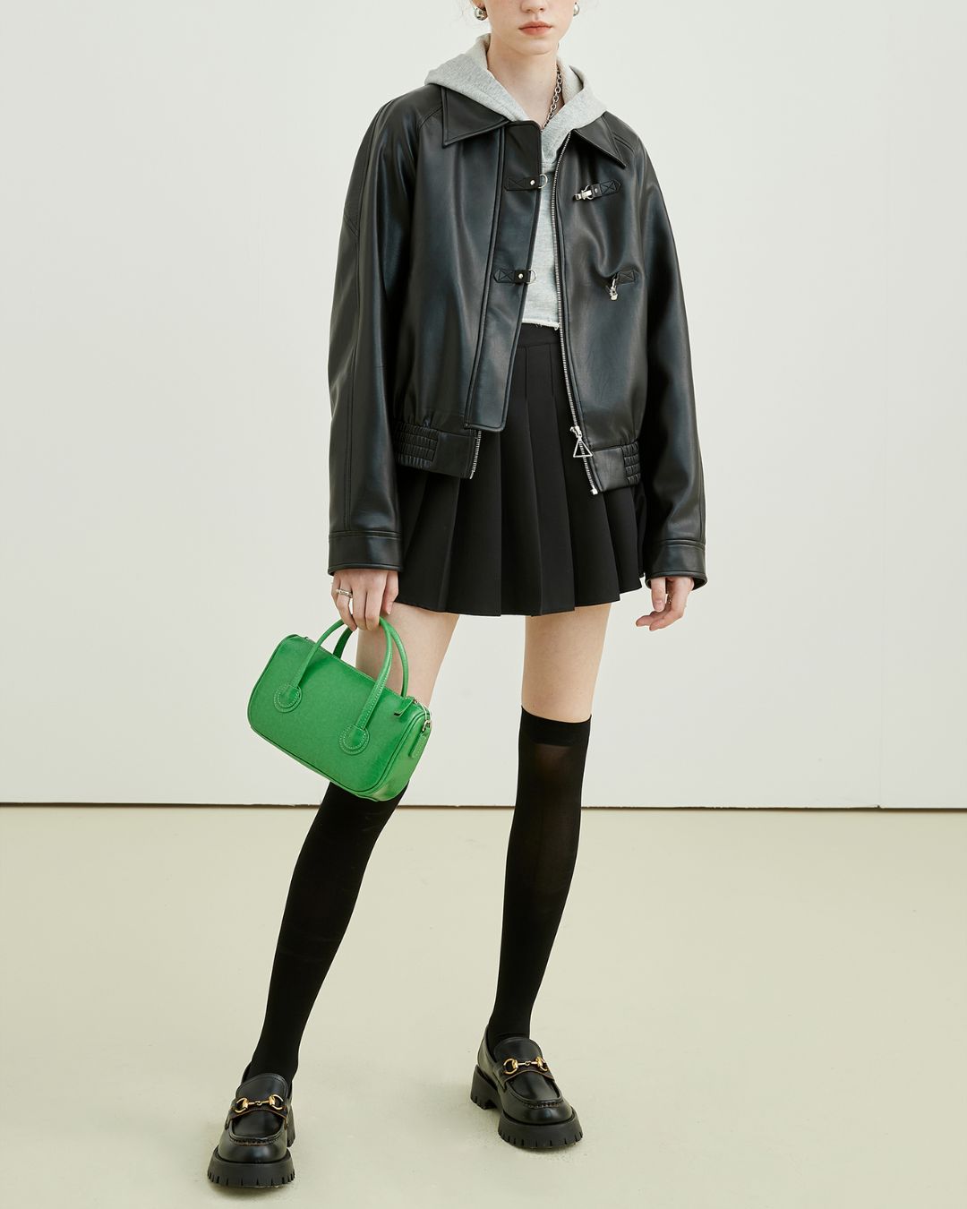 Metal Buckle Leather Jacket　JK038