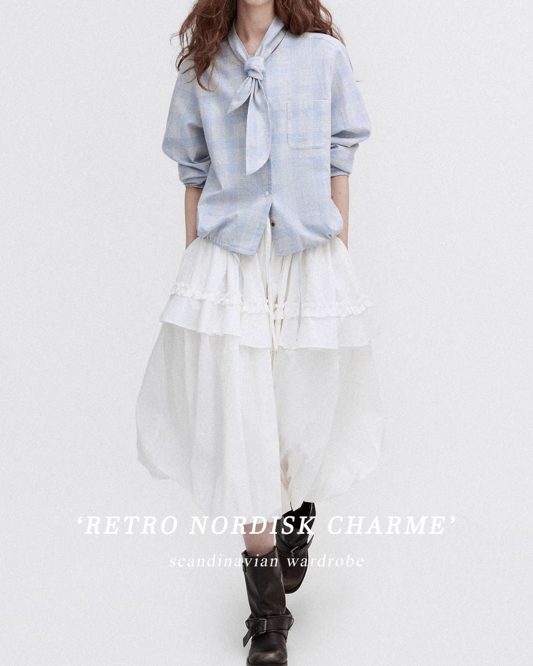 Bow Tie Ribbon Check Shirt　LS068