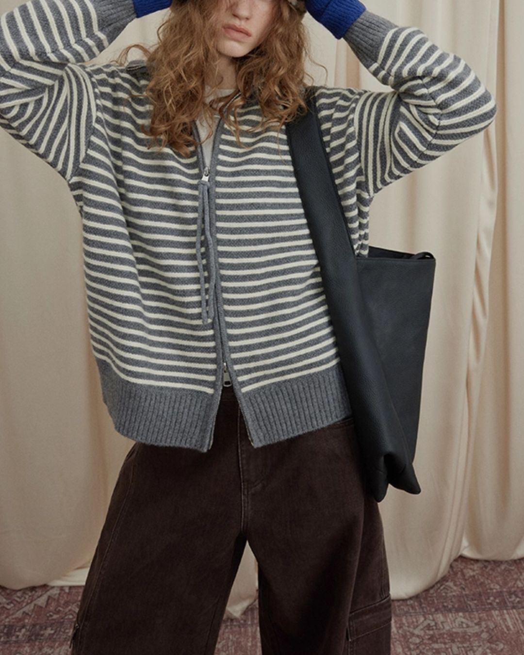 Double-Zip Border Knit Cardigan　KN043